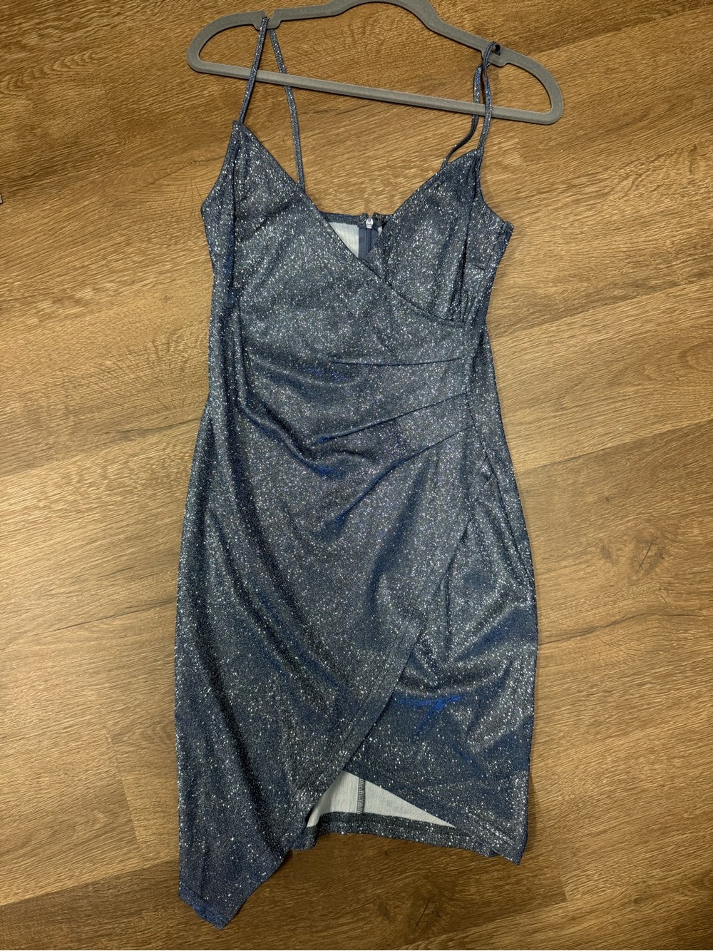 Sparkle Navy Sleeveless Wrap-Front Dress